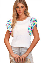 Load image into Gallery viewer, Multicolored Flutter Sleeve Round Neck Blouse - Sizes S-XL Ti Amo I love you
