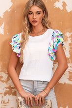 Load image into Gallery viewer, Multicolored Flutter Sleeve Round Neck Blouse - Sizes S-XL Ti Amo I love you
