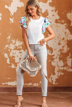 Load image into Gallery viewer, Multicolored Flutter Sleeve Round Neck Blouse - Sizes S-XL Ti Amo I love you
