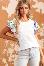 Load image into Gallery viewer, Multicolored Flutter Sleeve Round Neck Blouse - Sizes S-XL Ti Amo I love you
