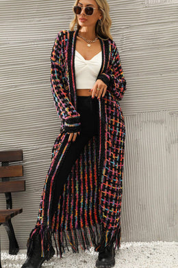 Multicolored Open Front Fringe Hem Cardigan - Sizes S-XL Ti Amo I love you