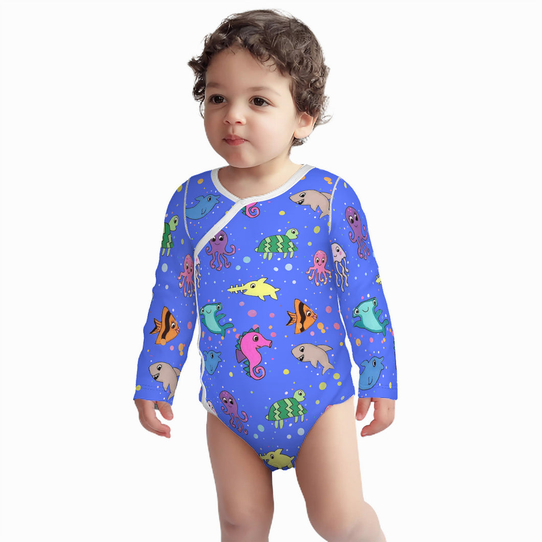 Ti Amo I love you - Exclusive Brand - Neon Blue - Sea Creatures -  Baby Long-Sleeve Bodysuit