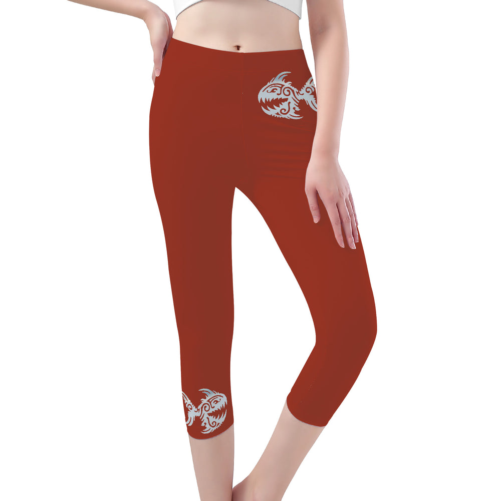 Ti Amo I love you -  Exclusive Brand - Brick Red 2 - Womens / Teen Girls  / Womens Plus Size  - Angry Fish - Capri Yoga Leggings