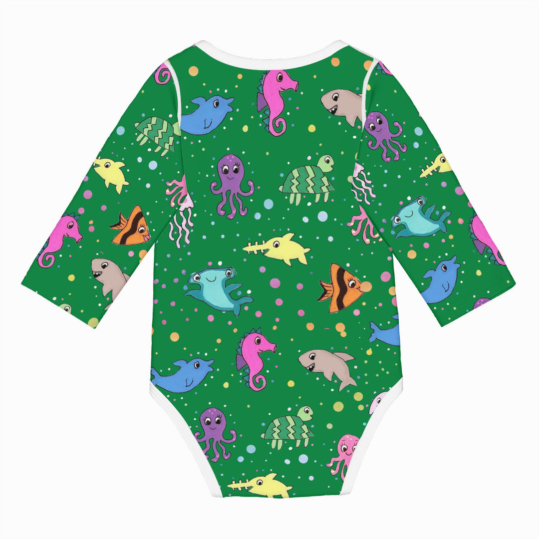 Ti Amo I love you - Exclusive Brand - Fun Green - Sea Creatures -  Baby Long-Sleeve Bodysuit