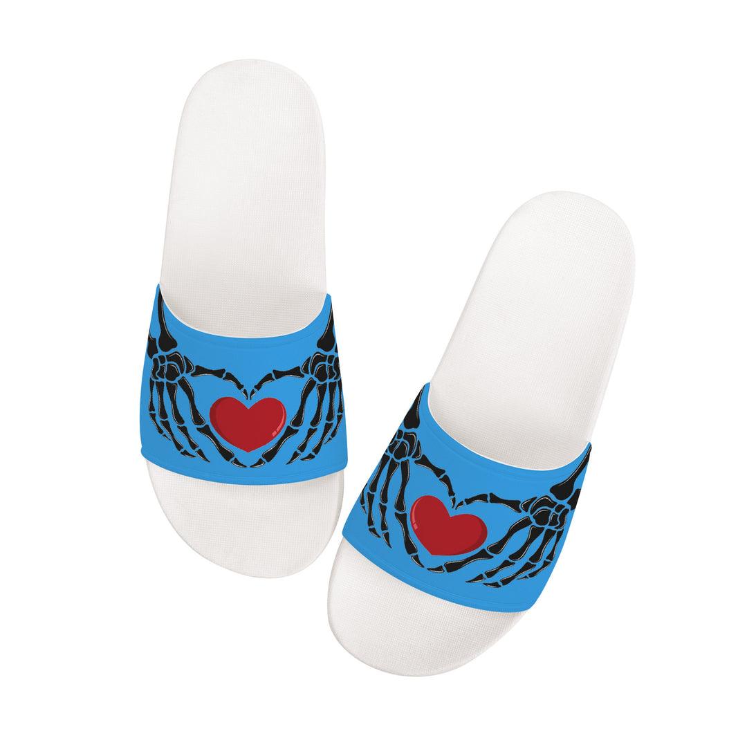 Ti Amo I love you - Exclusive Brand - Picton Blue 2 - Skeleton Hands with Heart -  Slide Sandals - White Soles