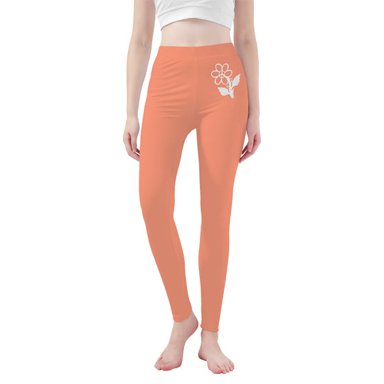 Ti Amo I love you - Exclusive Brand   - Vivid Tangerine - White Daisy -  Yoga Leggings