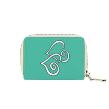 Load image into Gallery viewer, Ti Amo I love you - Exclusive Brand - Light Sea Green - Double White Heart - Zipper Card Holder
