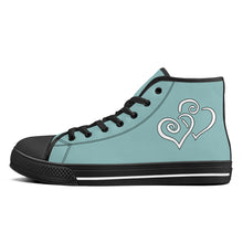 Load image into Gallery viewer, Ti Amo I love you - Exclusive Brand - Shadow Green 2 - Double White Heart High-Top Canvas Shoes - Black Soles

