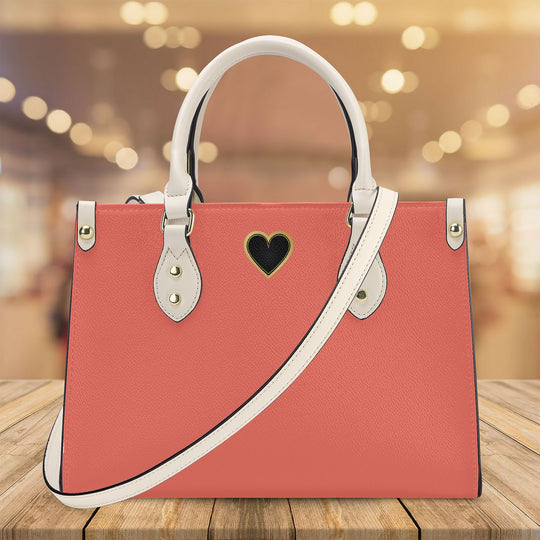 Ti Amo I love you - Exclusive Brand - Coral Quartz - Luxury Women PU Tote Bag - Cream Straps