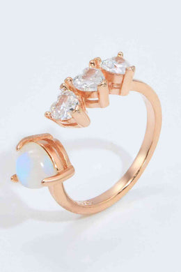 Natural Moonstone and Zircon Heart Open Ring Ti Amo I love you