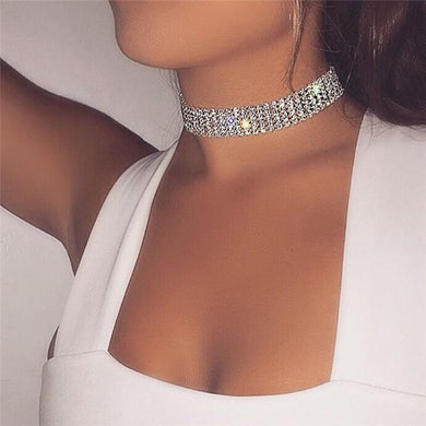 New Crystal Rhinestone Choker Necklace Women Wedding Accessories Silver Color Chain Punk Gothic Chokers Jewelry Ti Amo I love you