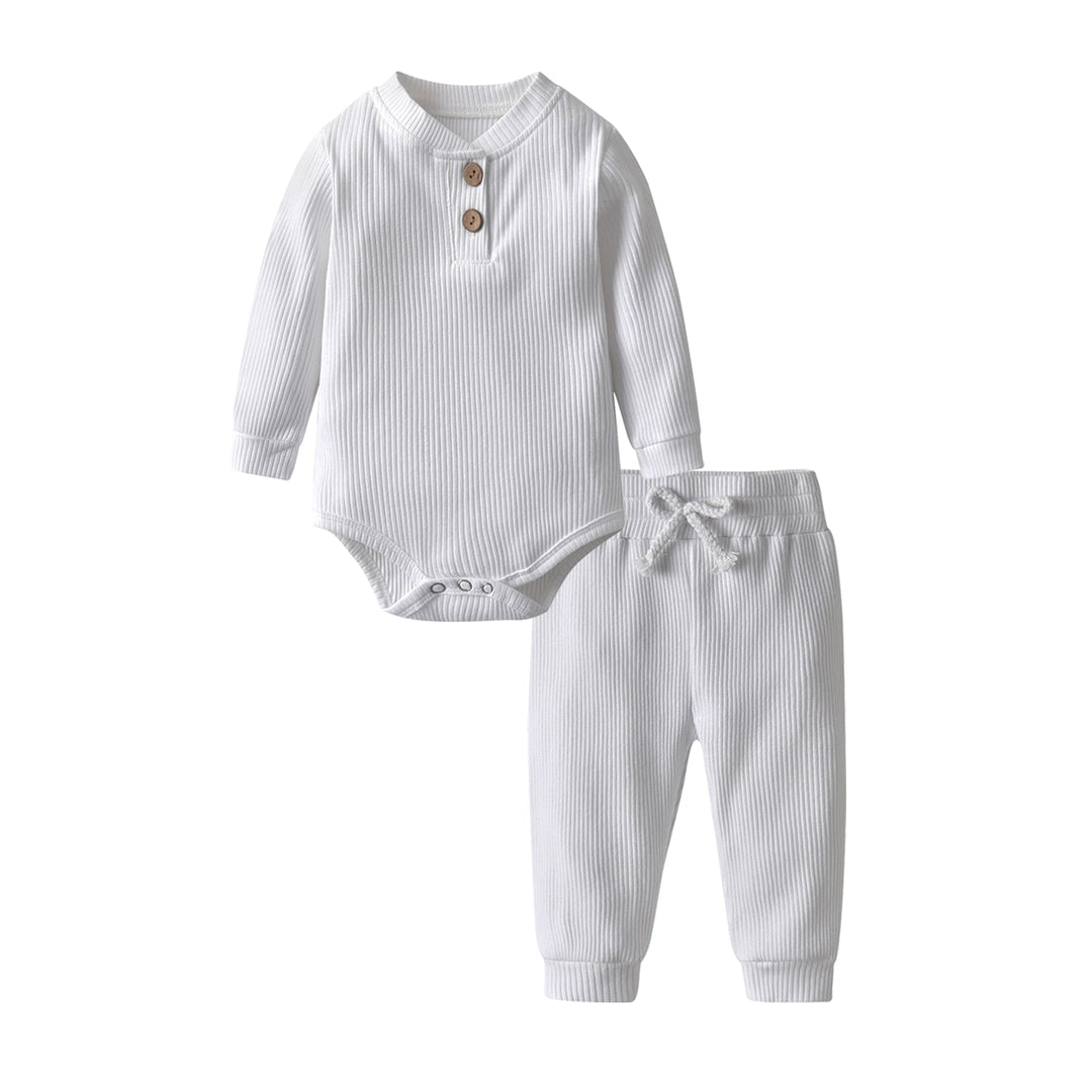Newborn Baby Boys Girls Clothes Set Cotton Solid Knitted Ribbed Long Sleeve Bodysuit and Pants Infant Clothing Outfits Ti Amo I love you