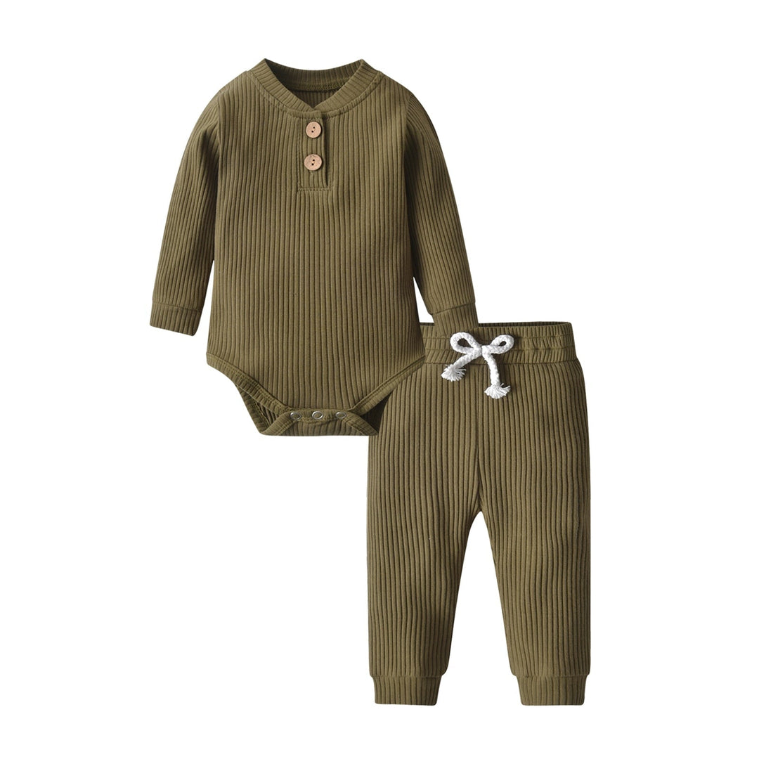 Newborn Baby Boys Girls Clothes Set Cotton Solid Knitted Ribbed Long Sleeve Bodysuit and Pants Infant Clothing Outfits Ti Amo I love you