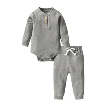 Load image into Gallery viewer, Newborn Baby Boys Girls Clothes Set Cotton Solid Knitted Ribbed Long Sleeve Bodysuit and Pants Infant Clothing Outfits Ti Amo I love you
