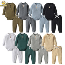 Load image into Gallery viewer, Newborn Baby Boys Girls Clothes Set Cotton Solid Knitted Ribbed Long Sleeve Bodysuit and Pants Infant Clothing Outfits Ti Amo I love you
