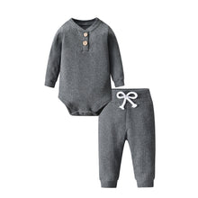 Load image into Gallery viewer, Newborn Baby Boys Girls Clothes Set Cotton Solid Knitted Ribbed Long Sleeve Bodysuit and Pants Infant Clothing Outfits Ti Amo I love you
