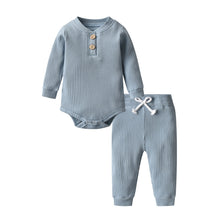 Load image into Gallery viewer, Newborn Baby Boys Girls Clothes Set Cotton Solid Knitted Ribbed Long Sleeve Bodysuit and Pants Infant Clothing Outfits Ti Amo I love you
