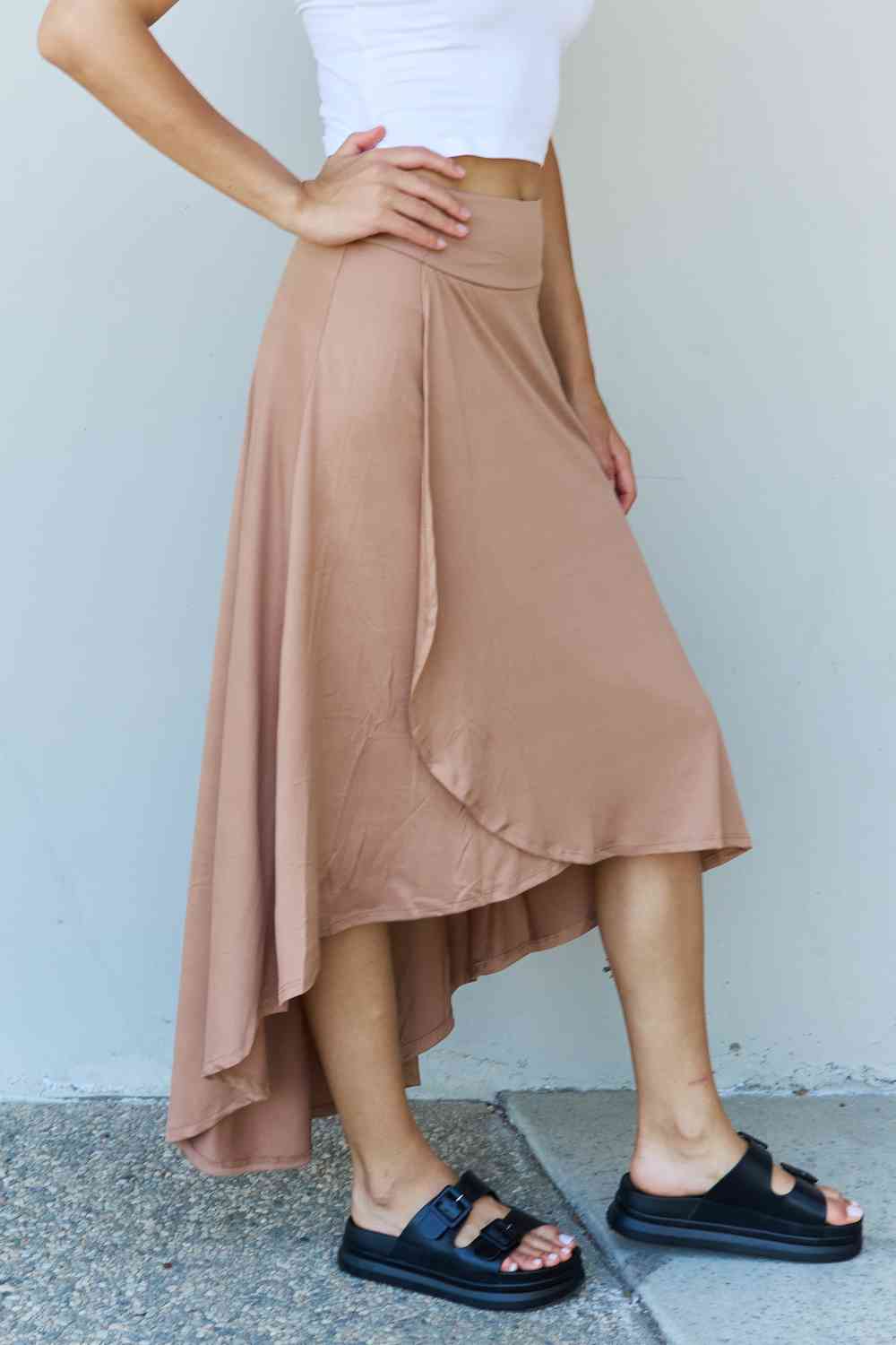 Ninexis First Choice High Waisted Flare Maxi Skirt in Camel Ti Amo I love you