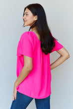 Load image into Gallery viewer, Ninexis Keep Me Close Square Neck Short Sleeve Blouse in Fuchsia - Sizes S-XL Ti Amo I love you
