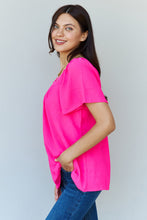 Load image into Gallery viewer, Ninexis Keep Me Close Square Neck Short Sleeve Blouse in Fuchsia - Sizes S-XL Ti Amo I love you
