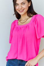 Load image into Gallery viewer, Ninexis Keep Me Close Square Neck Short Sleeve Blouse in Fuchsia - Sizes S-XL Ti Amo I love you
