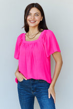 Load image into Gallery viewer, Ninexis Keep Me Close Square Neck Short Sleeve Blouse in Fuchsia - Sizes S-XL Ti Amo I love you
