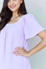 Load image into Gallery viewer, Ninexis Keep Me Close Square Neck Short Sleeve Blouse in Lavender Ti Amo I love you
