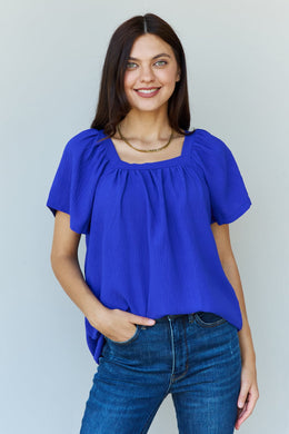 Ninexis Keep Me Close Square Neck Short Sleeve Blouse in Royal - Sizes S-XL Ti Amo I love you