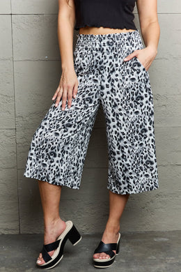 Ninexis Leopard High Waist Flowy Wide Leg Pants with Pockets - Sizes S-XL Ti Amo I love you