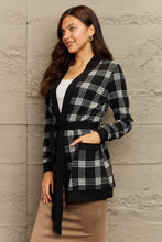 Load image into Gallery viewer, Ninexis Plus Size Plaid Tie Waist Pocketed Cardigan Ti Amo I love you
