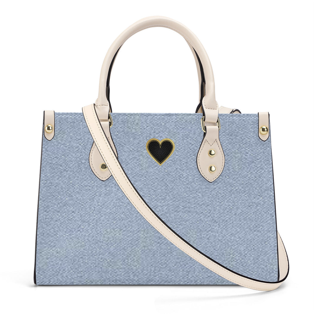 Ti Amo I love you - Exclusive Brand - Cloudy Blue Denim - Luxury Womens PU Tote Bag - Cream Straps