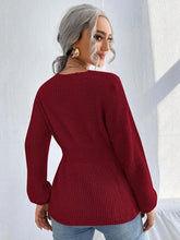 Load image into Gallery viewer, Notched Dropped Shoulder Knit Top Ti Amo I love you
