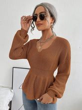 Load image into Gallery viewer, Notched Dropped Shoulder Knit Top Ti Amo I love you
