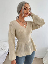 Load image into Gallery viewer, Notched Dropped Shoulder Knit Top Ti Amo I love you
