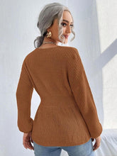 Load image into Gallery viewer, Notched Dropped Shoulder Knit Top Ti Amo I love you
