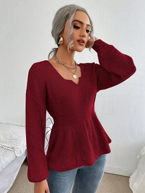 Notched Dropped Shoulder Knit Top Ti Amo I love you