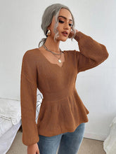 Load image into Gallery viewer, Notched Dropped Shoulder Knit Top Ti Amo I love you
