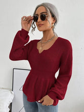 Load image into Gallery viewer, Notched Dropped Shoulder Knit Top Ti Amo I love you
