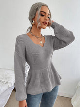 Load image into Gallery viewer, Notched Dropped Shoulder Knit Top Ti Amo I love you
