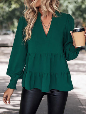 Notched Neck Lantern Sleeve Blouse Ti Amo I love you