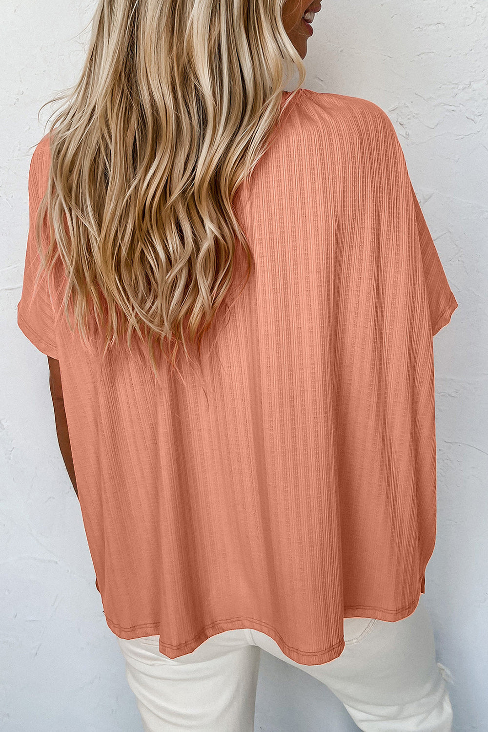 Notched V Neck Buttoned Front Textured Loose Top Ti Amo I love you
