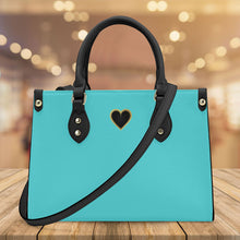 Load image into Gallery viewer, Ti Amo I love you - Exclusive Brand - Medium Turquoise Blue- Luxury Womens PU Tote Bag - Black Straps
