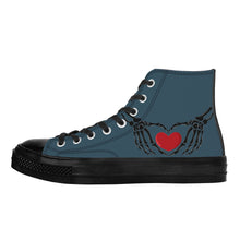 Load image into Gallery viewer, Ti Amo I love you - Exclusive Brand - Fiord - Skeleton Hands with Heart - High Top Canvas Shoes - Black  Soles
