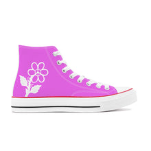 Load image into Gallery viewer, Ti Amo I love you - Exclusive Brand - Deep Lavender Magenta - White Daisy - High Top Canvas Shoes - White  Soles
