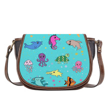 Load image into Gallery viewer, Ti Amo I love you - Exclusive Brand - Medium Turquoise Blue - Sea Creatures - Saddle Bag
