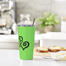 Load image into Gallery viewer, Ti Amo I love you - Exclusive Brand - Pastel Green - Double Black Heart - 20oz Stainless Steel Straw Lid Cup
