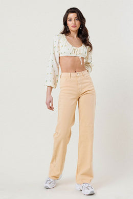 Nude Color - High Waisted Wide Cut - Straight Legged Jeans Ti Amo I love you