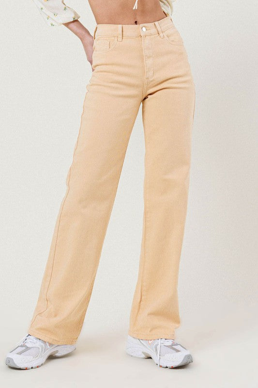 Nude Color - High Waisted Wide Cut - Straight Legged Jeans Ti Amo I love you