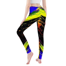 Load image into Gallery viewer, Ti Amo I love you  - Exclusive Brand  - Black with Ultramarine, Bitter Lemon, Tia Maia &amp; Indochine Paint Stripes -  Yoga Leggings
