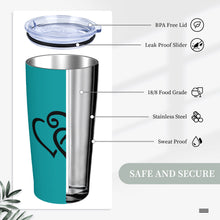 Load image into Gallery viewer, Ti Amo I love you - Exclusive Brand - Persian Green - Double Black Heart - 20oz Stainless Steel Straw Lid Cup
